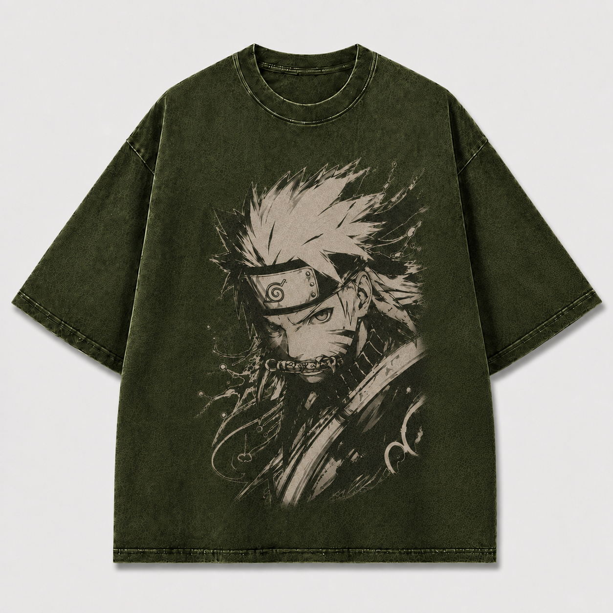 Oversized Streetwear Graphic Tee – Sepia Masked Swordsman Print