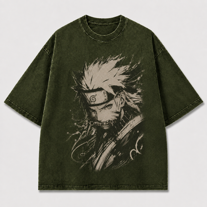 Oversized Streetwear Graphic Tee – Sepia Masked Swordsman Print