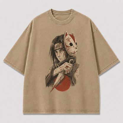 Oversized Streetwear Graphic Tee – Fox Mask Blade Portrait Print