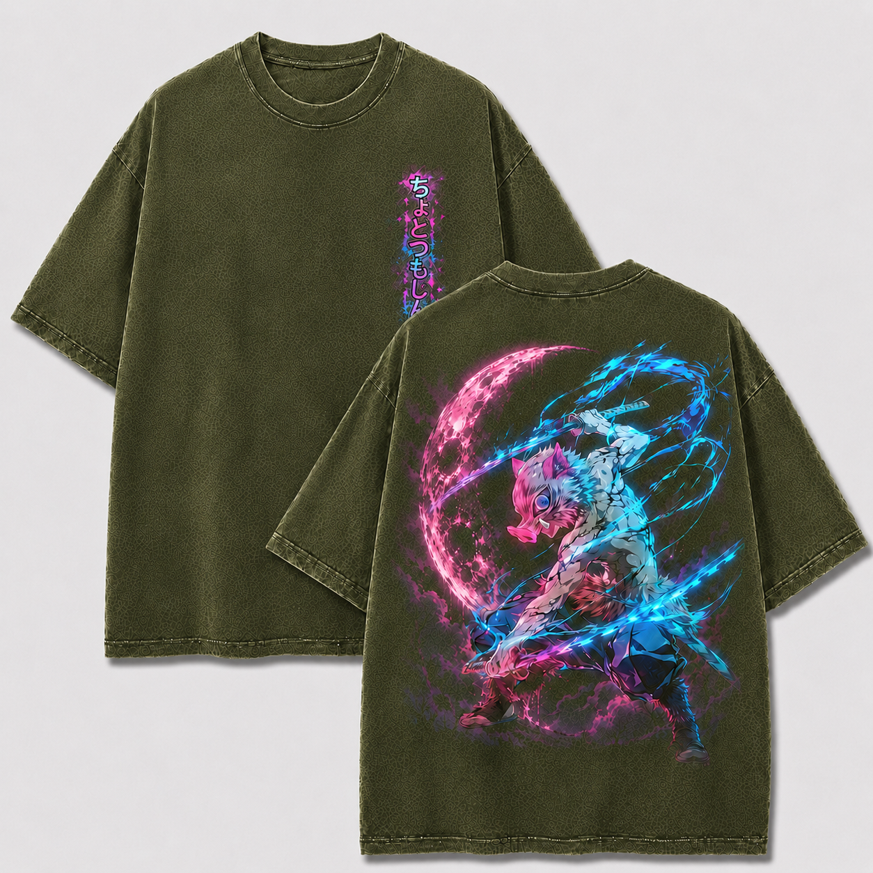 Neon Boar Mask Dual Blade Vintage Washed Graphic Tee