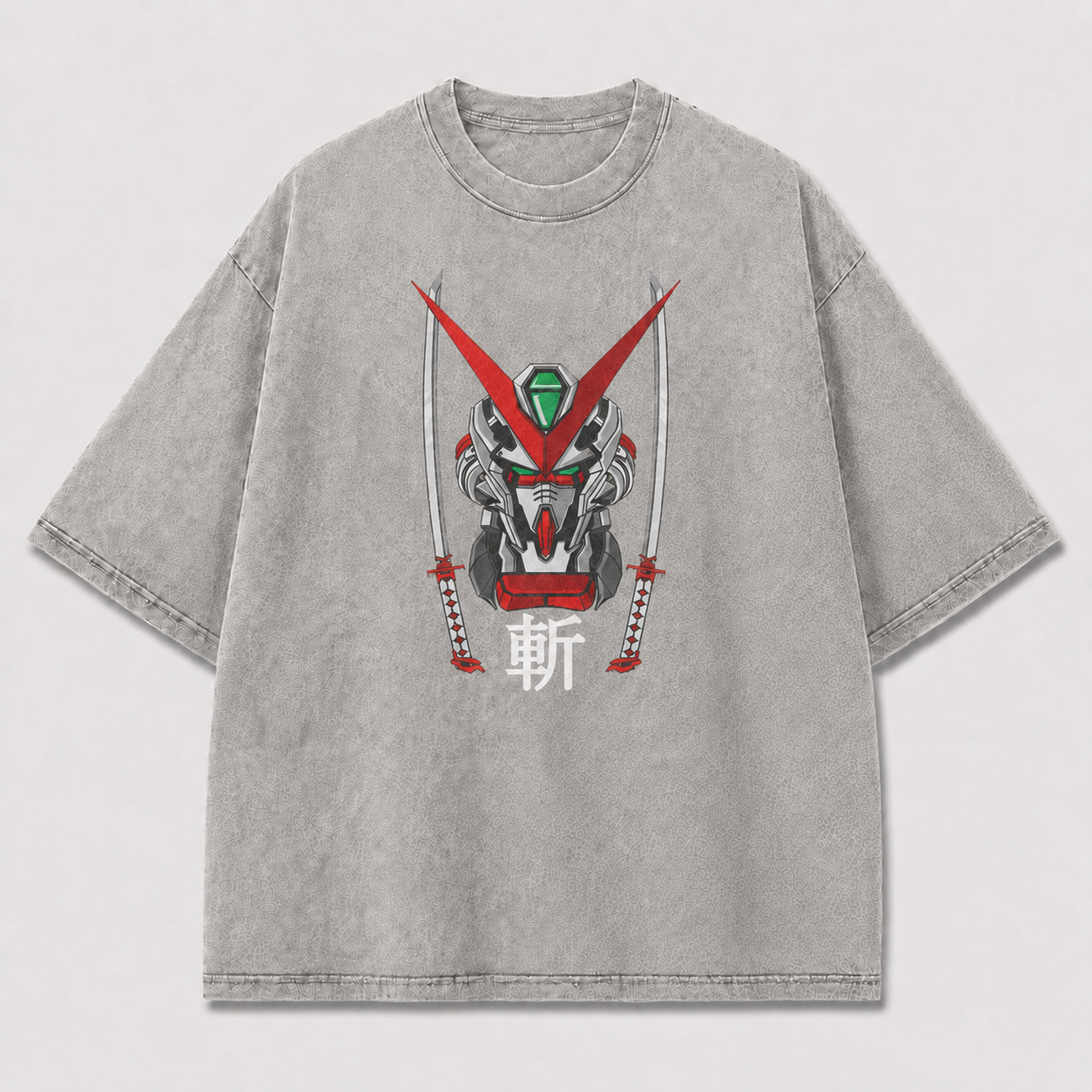 Oversized Samurai Mecha Graphic Tee – Dual Blade Print Top