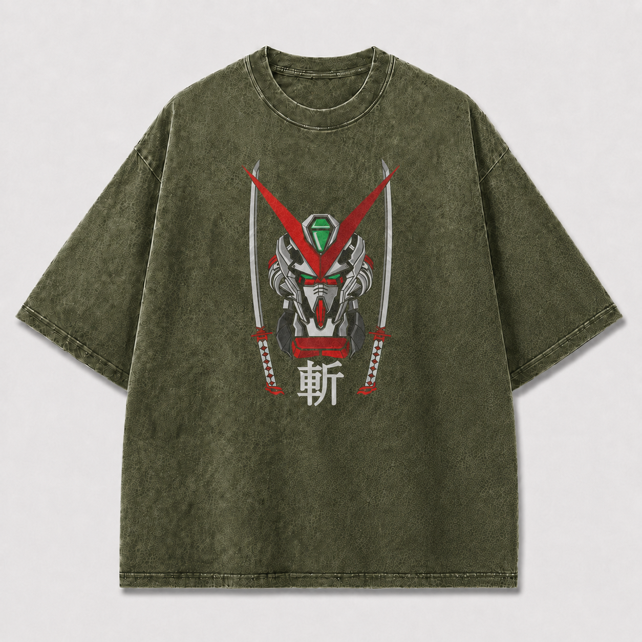 Oversized Samurai Mecha Graphic Tee – Dual Blade Print Top