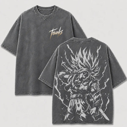 Time Traveler Lightning Sword Warrior Vintage Washed Graphic Tee