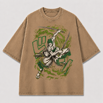 Oversized Graphic Print T-Shirt – Three-Blade Swordsman Streetwear Tee