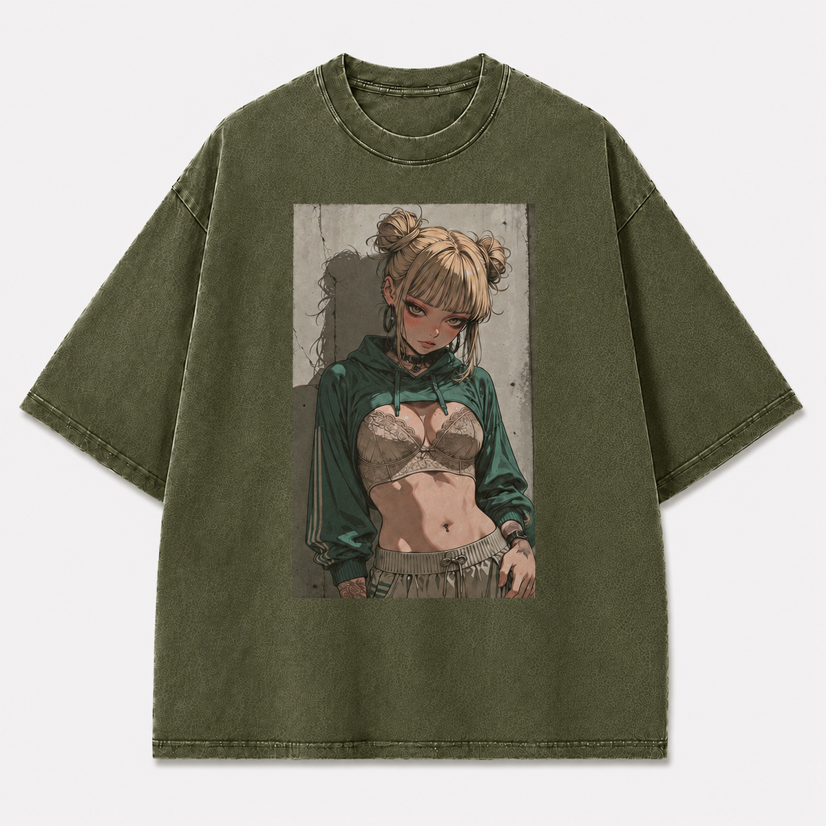 Oversized Manga Grin Graphic Tee – Monochrome Print Top - Waifu