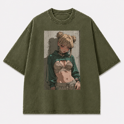 Oversized Manga Grin Graphic Tee – Monochrome Print Top - Waifu