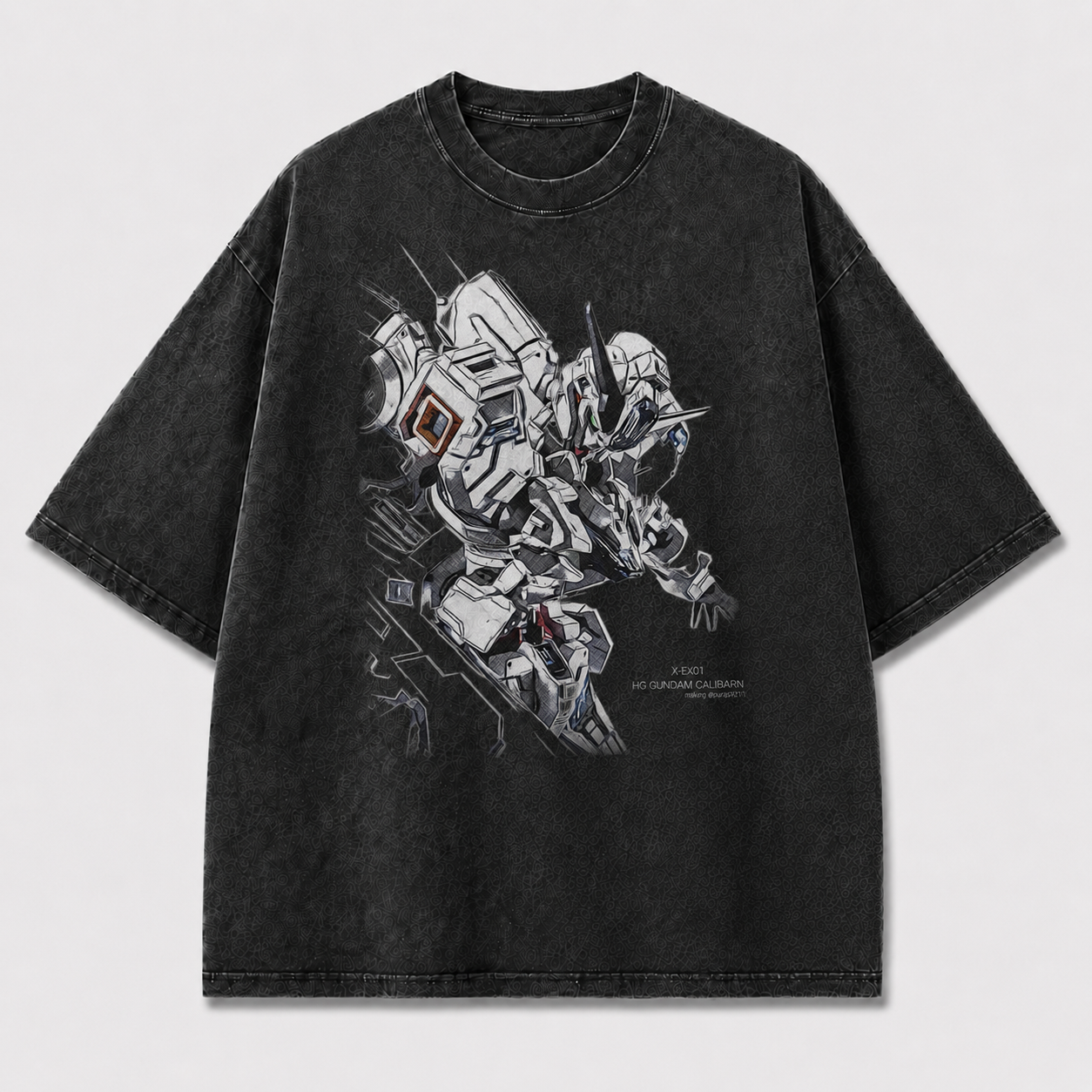 Oversized Sketch-Style Mecha Graphic Tee – Dynamic Print Top