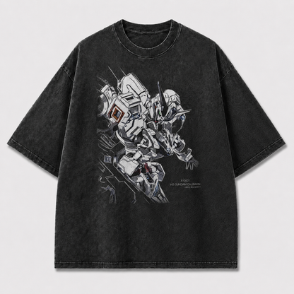 Oversized Sketch-Style Mecha Graphic Tee – Dynamic Print Top