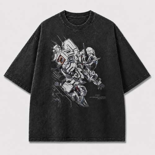 Oversized Sketch-Style Mecha Graphic Tee – Dynamic Print Top