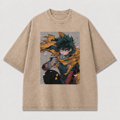Oversized Windswept Portrait Graphic Tee – Petal Print Top