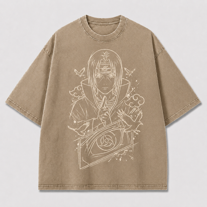 Oversized Streetwear Graphic Tee – Crow Hand Sign Line Art Print