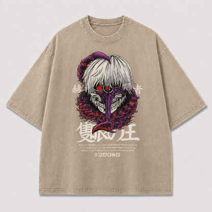 Oversized Twin-Skull Demon Graphic Tee – Dark Horror Streetwear Shirt