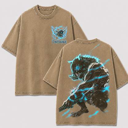 Electric Boar Mask Warrior Vintage Washed Graphic Tee