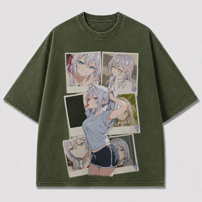 Oversized Graphic Print T-Shirt – Polaroid Waifu Streetwear Tee