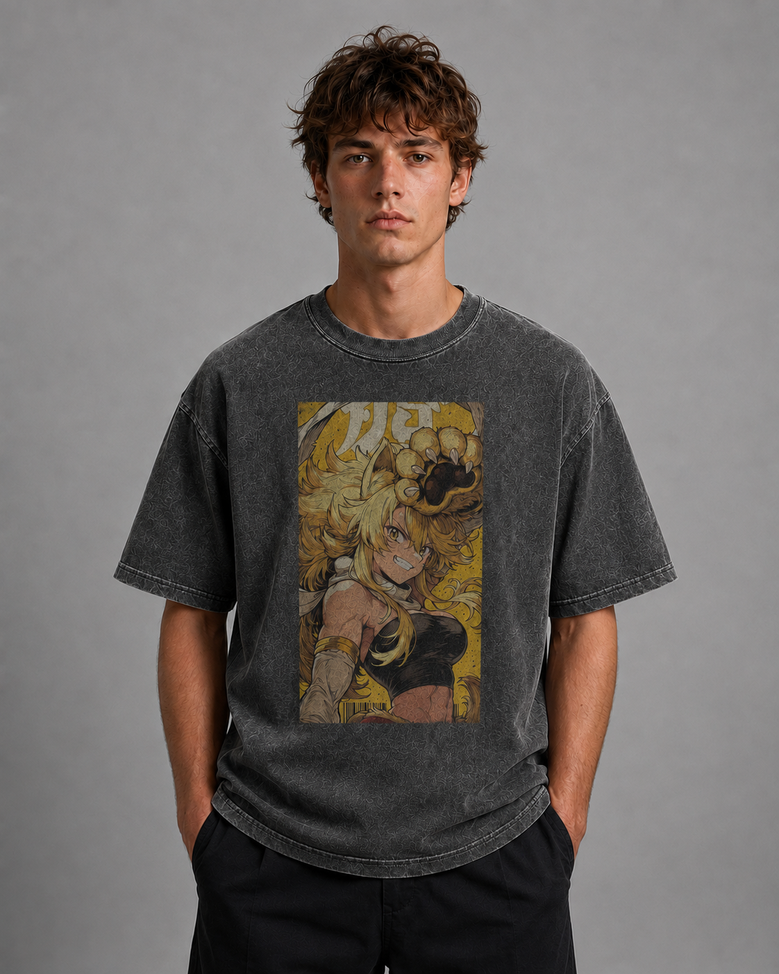 Oversized Graphic Print T-Shirt – Beast Warrior Waifu Streetwear Tee