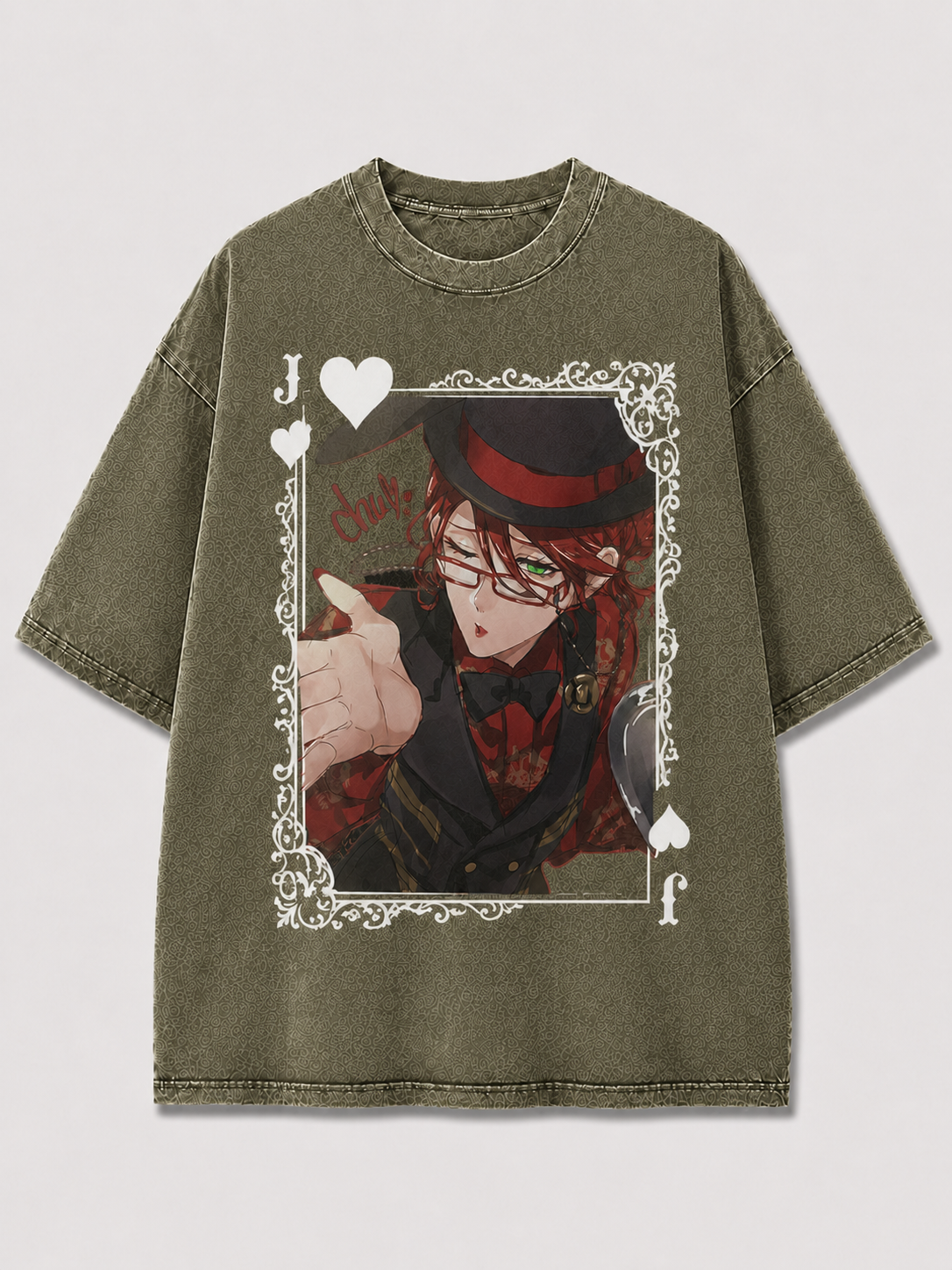Oversized Top Hat Portrait Card Graphic Tee – Ornate Print Top