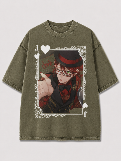 Oversized Top Hat Portrait Card Graphic Tee – Ornate Print Top