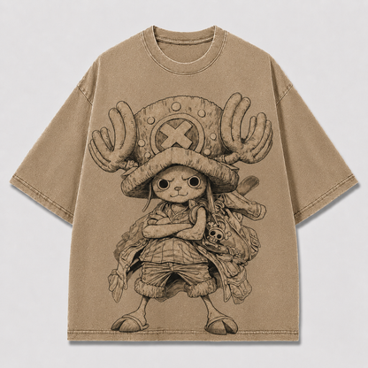 Oversized Streetwear Graphic Tee – Monochrome Antler Mascot Print