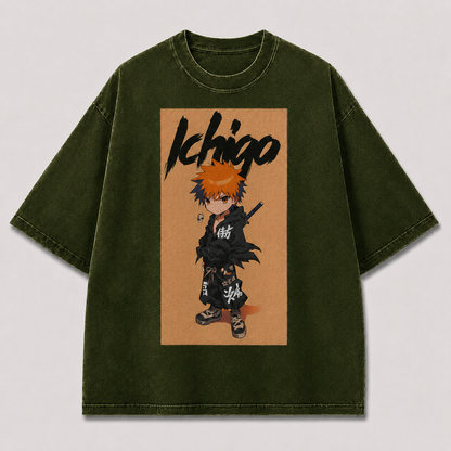 Oversized Streetwear Graphic Tee – Chibi Style Sword Character Print