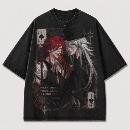 Oversized Dual Portrait Card Graphic Tee – Gothic Quote Print Top