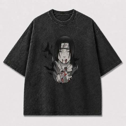 Oversized Streetwear Graphic Tee – Bloodied Peace Sign Portrait Print