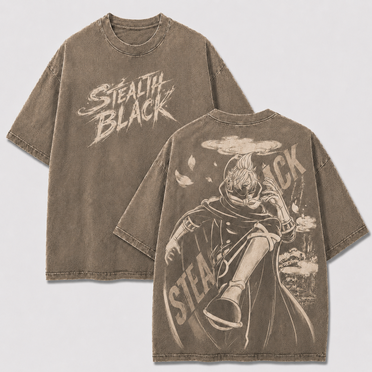Oversized Streetwear Graphic Tee – Masked Cloak Cityscape Print