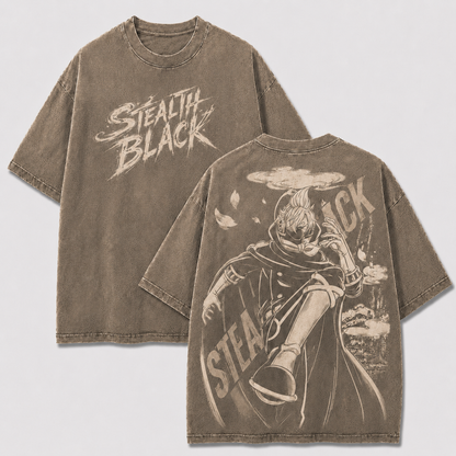 Oversized Streetwear Graphic Tee – Masked Cloak Cityscape Print