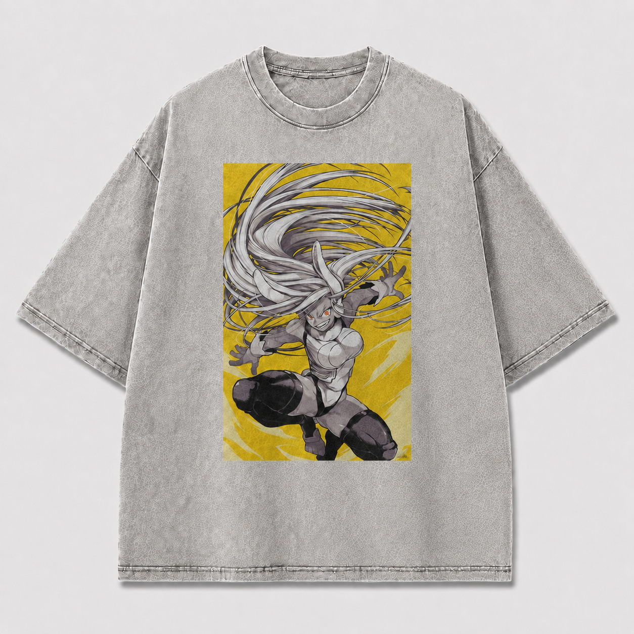 Oversized Windswept Heroine Graphic Tee – Monochrome Print Top