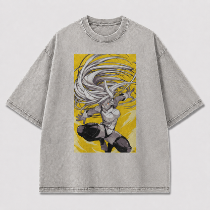 Oversized Windswept Heroine Graphic Tee – Monochrome Print Top