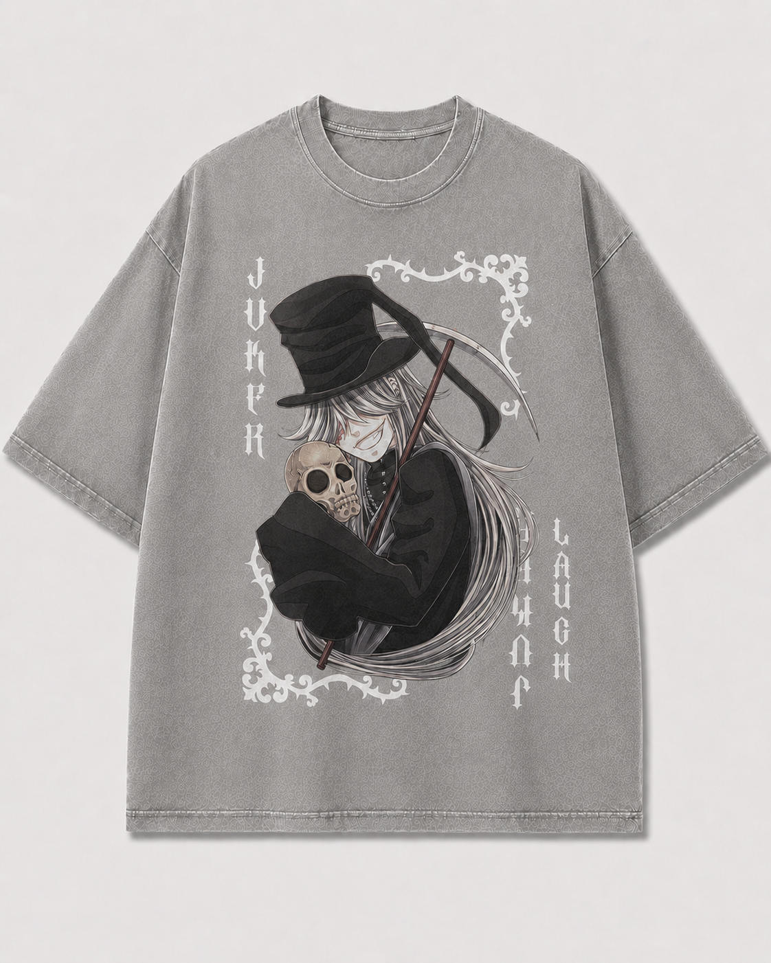 Oversized Reaper Portrait Card Graphic Tee – Ornate Print Top