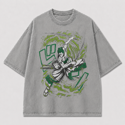 Oversized Graphic Print T-Shirt – Three-Blade Swordsman Streetwear Tee
