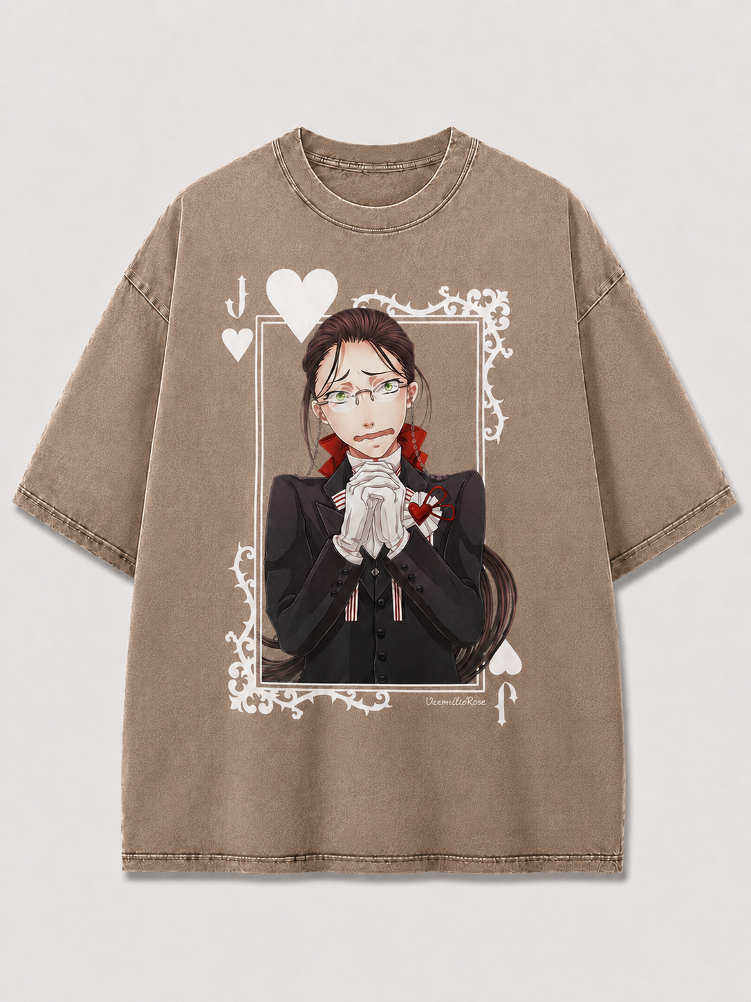Oversized Formal Portrait Card Graphic Tee – Ornate Print Top