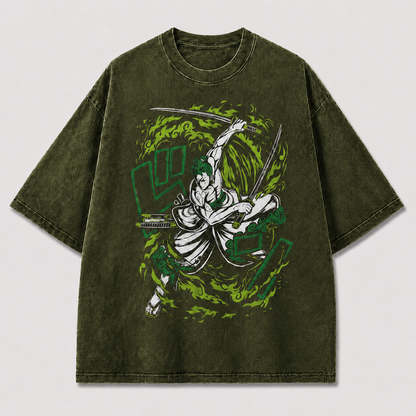 Oversized Graphic Print T-Shirt – Three-Blade Swordsman Streetwear Tee