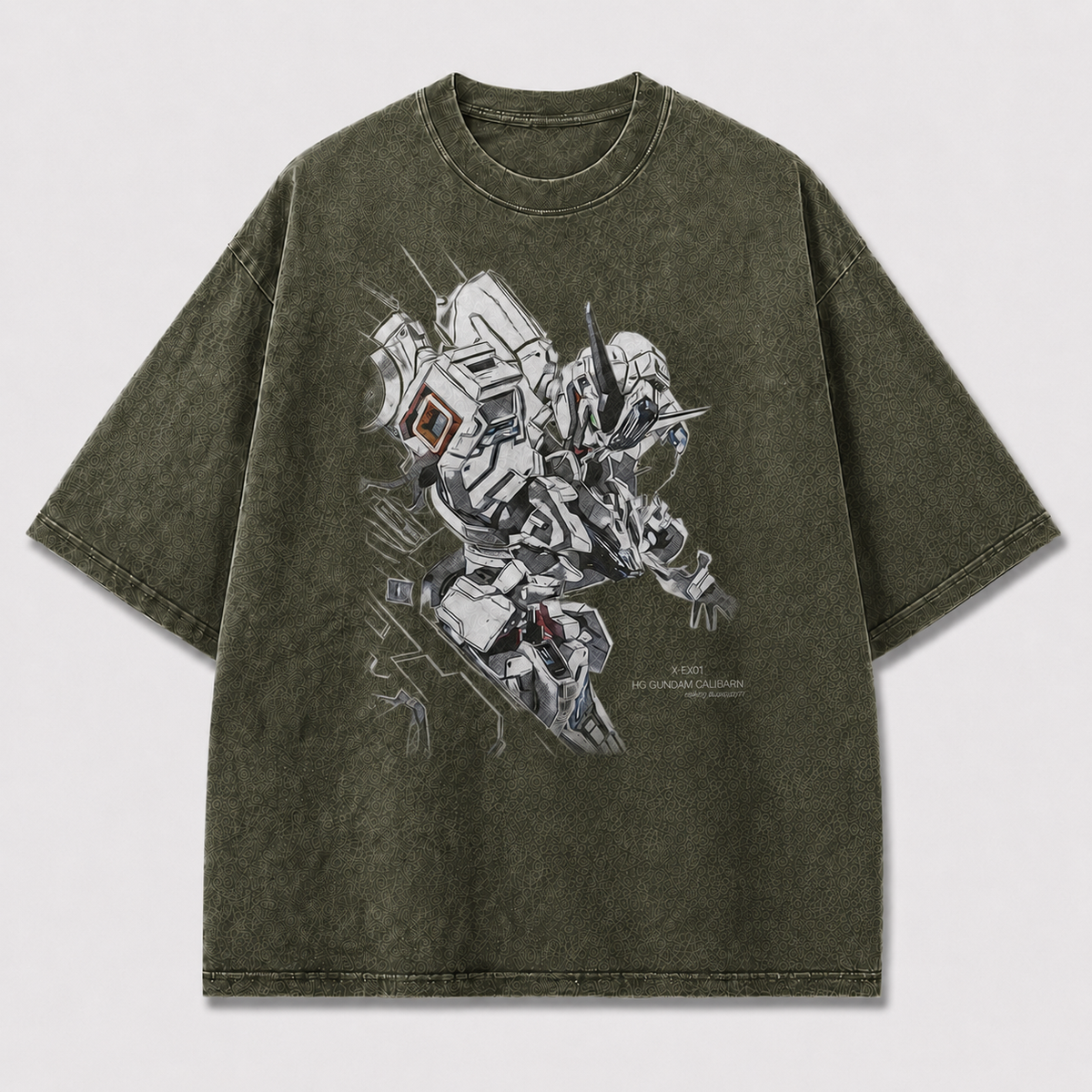 Oversized Sketch-Style Mecha Graphic Tee – Dynamic Print Top