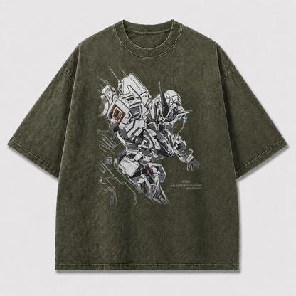 Oversized Sketch-Style Mecha Graphic Tee – Dynamic Print Top