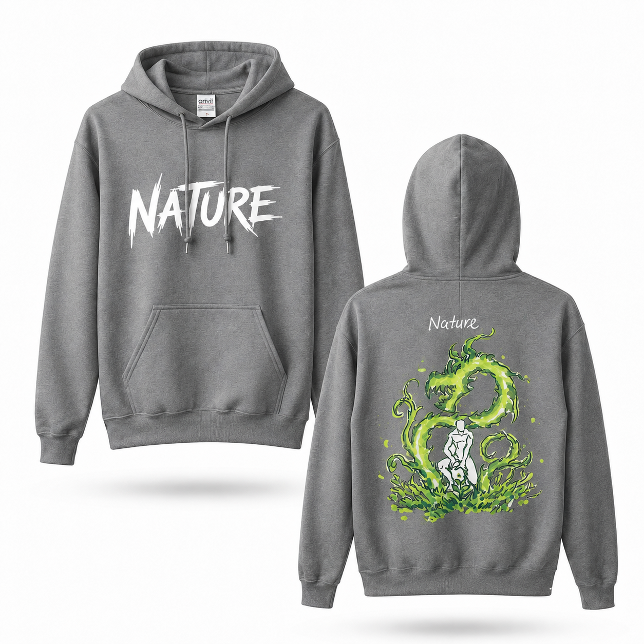 Oversized Streetwear Graphic Hoodie – Green Dragon Silhouette Print