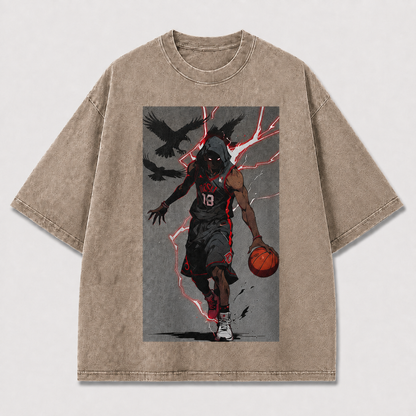 Oversized Hooded Baller Graphic Tee – Lightning Print Top