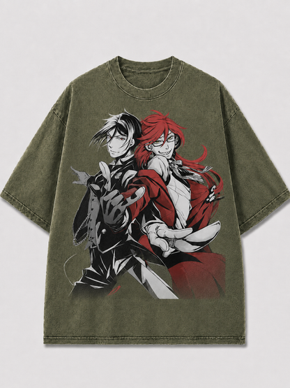 Oversized Duo Portrait Graphic Tee – Contrast Print Top