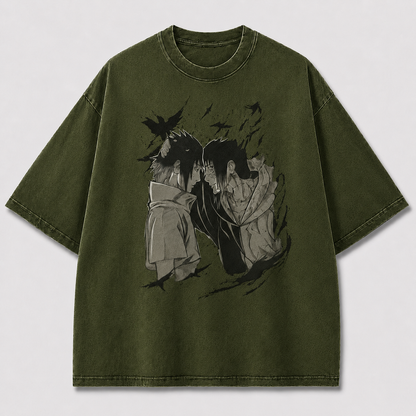 Oversized Streetwear Graphic Tee – Face-Off Duo Shadow Print