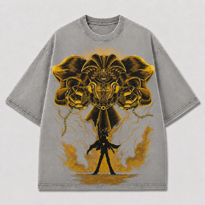 Oversized Golden Beast Graphic Tee – Mythic Silhouette Print Top