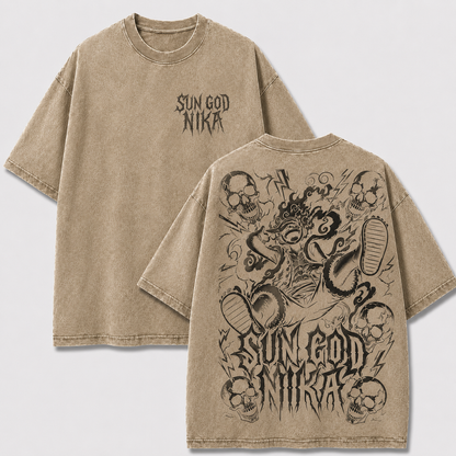 Oversized Streetwear Graphic Tee – Multi-Skull Lightning Frame Print