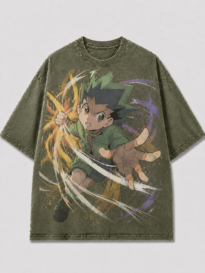 Oversized Reaching Hero Graphic Tee – Streak Print Top