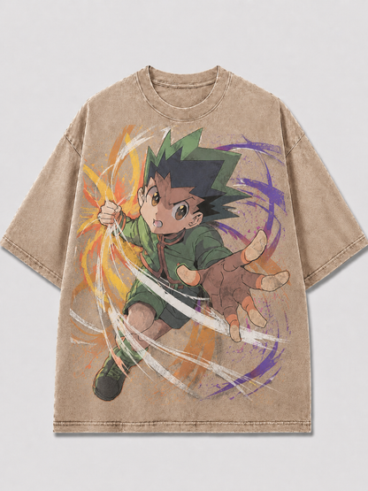 Oversized Reaching Hero Graphic Tee – Streak Print Top