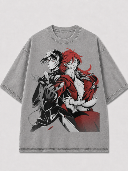Oversized Duo Portrait Graphic Tee – Contrast Print Top