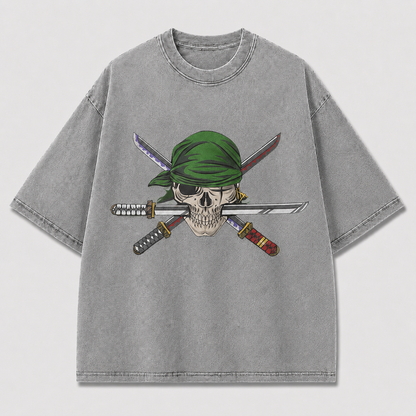 Oversized Graphic Print T-Shirt – Skull & Crossed Blades Streetwear Tee