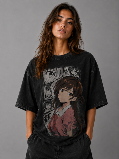 Oversized Graphic Print T-Shirt – Ponytail Waifu Streetwear Tee