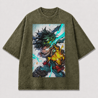 Oversized Electric Punch Portrait Graphic Tee – Action Print Top