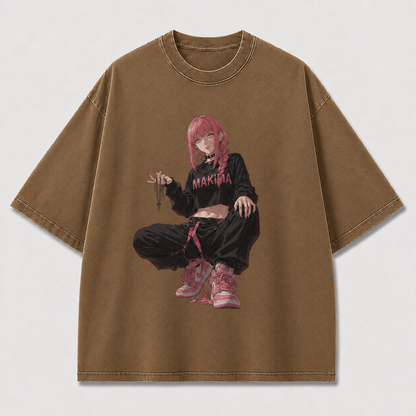 Oversized Graphic Print T-Shirt – Squat Pose Waifu Streetwear Tee