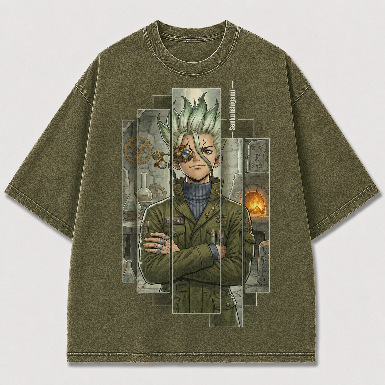 Oversized Inventor Portrait Graphic Tee – Window Panel Print Top