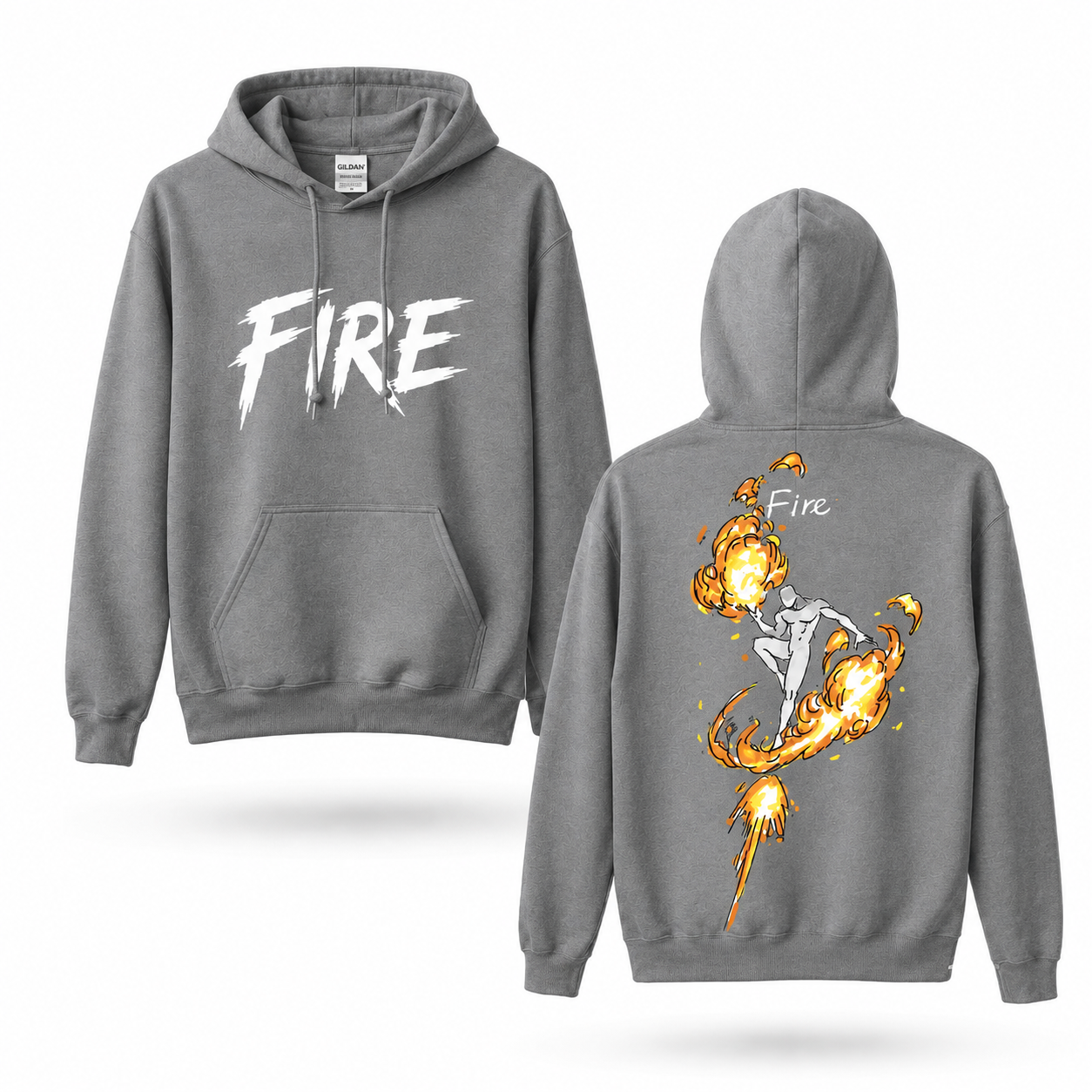 Oversized Streetwear Graphic Hoodie – Flame Silhouette Art Print
